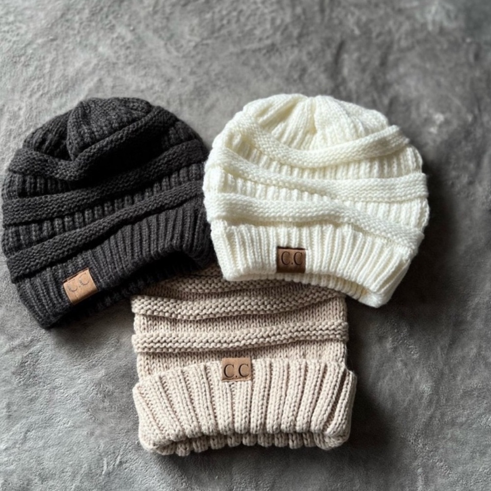 C.C Beanie Set - Black, White, Tan